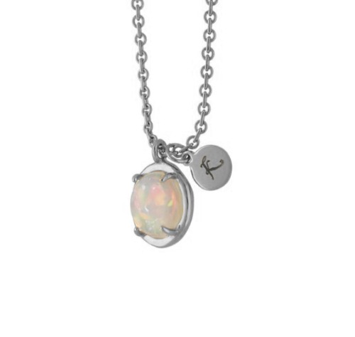 Jelly Opal Initial Necklace_White