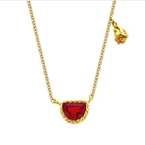 Half-moon Ruby-stone&amp;Rose Necklace (Gold)